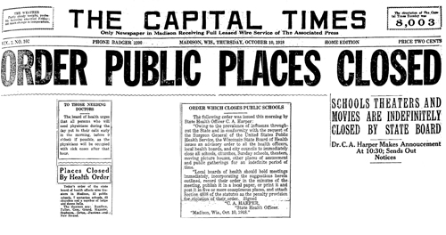 Flu causes closures 1918