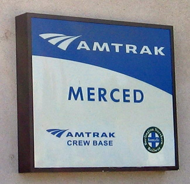 Merced Amtrak depot sign