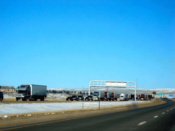Trucks heading east.