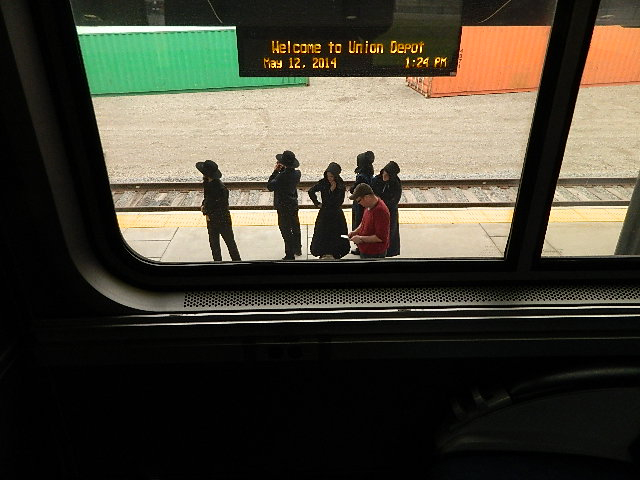 Amish on platform in Minneapolis